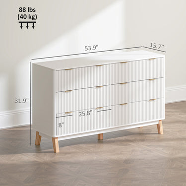 6 Drawer Fluted Chest Of Drawers With Gold Finger Pulls And 5 Wood Legs